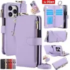 For iPhone 16e 16 15 14 13 12 11 Pro Max Plus Leather Zip Wallet Case Flip Cover
