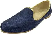 [Step n Style] Punjabi Jutti for Men's Traditional Ethnic Mojari Shoes Wedding Sherwani Loafers Handmade Blue Embroidery Juttis