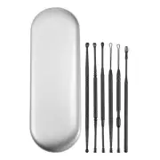 6Pcs Stainless Steel Ear Cleansing Tool Set Ear Cleaner with Storage Case Black