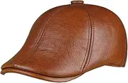 [seemehappy] Genuine Leather Duckbill Cap Detective Hat Flat Beret Hat for Men Brown
