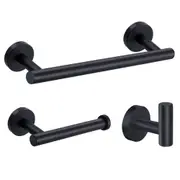 3 Pcs Bathroom Set Include Towel Rack, Paper Holder And Hook-Black