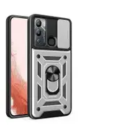 case For Infinix Hot 12I Slide Camera Lens Protection and Built in 360 Rotatable Ring Holder - Silver