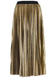 Max Mara Weekend Nurra Pleated Lamé Midi Skirt - Gold - M (UK12 / M) M (UK12 / M)