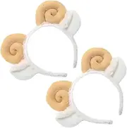 WOONEKY 2pcs Sheep Horn Hair Band Adorable Lamb Ear Headbands for Cosplay Makeup Material Light Brown Color Cute Festival Accessories