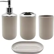 4 Piece Premium Plastic Bathroom Accessory Set, Bathroom Accessories, Plastic Soap Dispenser and Toothbrush Holder Set, Soap Dish and Mouthwash Cup, Bathroom Set (Beige)