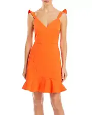 Aidan by Aidan Mattox Womens Ruffled Crepe Cocktail Dress in Tigerlily Orange 6