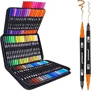 ZDY Dual Brush Pen Art Markers,120 Colored Highlighter Pen Brush and Fine Tip Markers for Kids Adult Coloring Books Bullet Journals Planners, Note Taking Coloring Writing, DIY Card Making