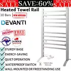 10 Rungs Heated Towel Rail Rack Bathroom Aluminum Electric Ladder Clothes Warmer