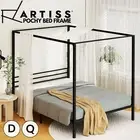 Artiss 4 Four Poster Bed Frame Double Queen Size Metal Mattress Base Black