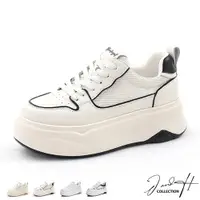 在飛比找ETMall東森購物網優惠-【J&H collection】舒適真皮網布增高厚底小白鞋(