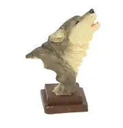 Howling Wolf Animal Bust Pedestal 4x2.75 Grey Resin Figurine