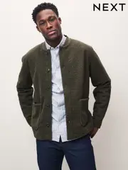 Khaki Green Borg Fleece Button Through Cardigan Shacket (E97808) | $36