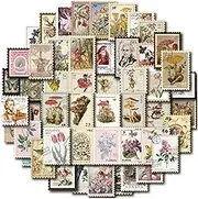 Vintage Postage Stamp Stickers for Scrapbook, 100 Pcs Deco Paper Stickers, Botanical Fairy Sticker for Bullet Journal, Junk Journal, DIY Crafts, Collage Album (Stamp-Like)