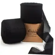 Chiffon Ribbon 1-1/2 inch x 20 Yard Handmade Fringe Chiffon Silk Black