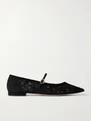 [Gianvito Rossi] Gianvito Rossi - Claudia Suede-trimmed Lace Mary Jane Flats - Black - IT36 IT 36 Black