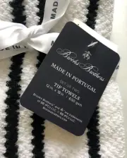 Brooks Brothers Fingertip Towels Set of 2 White Black Stripe Fringe Portugal
