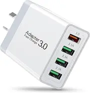 USB Charger, Total 33W Abetcabe 4 Ports Wall Plug Fast Charger Power Adapter Compatible for Wireless Charger,Samsung Galaxy S20 S10 S9 S8 Note 8, iPhone, HTC, LG, Google Nexus and More(White-1pack)