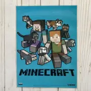 Minecraft Steve Alex Wolves Cats Laminated Poster 8”x 11”Teal Blue Room Decor