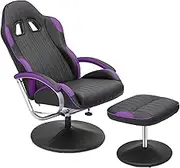 MoNiBloom High Back Video Gaming Recliner with Ottoman, PU Leather Racing Style Swivel Recliner, Adjustable Backrest for Gaming and Home Office, Purple and Black