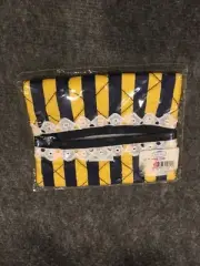 Tissue Holder Pocket Fabric Purse 5" x 3-3/8" Striped Yellow Navy Blue