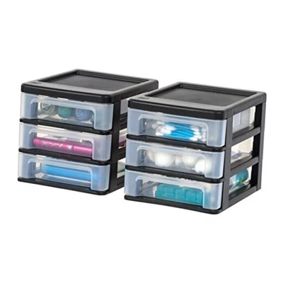 USA Plastic Stacking Desk Top 3-Drawer Storage Organizer, 2-Pack, Small 2 Pack
