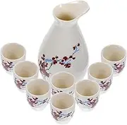 OFFSCH 1 Set Traditional Japanese Ceramic Sake Pot with Cups Elegant Rice Wine Kettle for Home Entertaining and Special Occasions and Dishwasher Safe