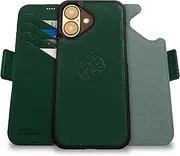 Dreem Fibonacci Compatible with iPhone 16 Wallet case / 2-in-1 Shockproof case and Detachable Vegan Leather Folio, Compatible with MagSafe, RFID Protection [Green]