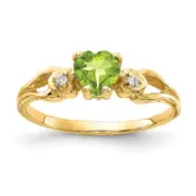 Solid 14k Yellow Gold 5mm Heart Simulated Peridot AA CZ Ring