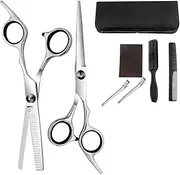 Hair Cutting Scissors Professional Home Haircutting Barber/Salon Thinning Shears Kit with Comb and Case for Men/Women, Hairdressing Shears Set (Silver)