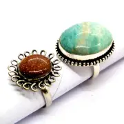 Amazonite Ring Silver Plated Sandstone Ring Handmade Natural BUY 1 GET 1 FREE !
