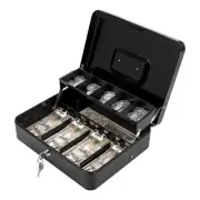 Black Metal Cash Storage Box with Lock, 30 x 24 x 9cm, Secure Money Box with ...