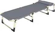 SHUQICAINA Folding Camping Cot, Portable Camp Beds with Pillow for Adults, Travel Camping Bed for Sleeping, Lightweight Folding Bed Supports 330 lbs, Outdoor Lounger for Travel Hiking (Color : Gray)