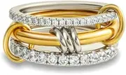LeoLeoyy Gold Stackable Rings for Women Non Tarnish, 18k Gold Plated Cubic Zirconia Rings, Silver Gold Multi Ring Mixed Metals Stack Rings Set