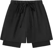 [Eymitory] Boys 2 in 1 Athletic Active Shorts Kids Sports Running Quick Dry Breathable Compression Shorts