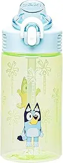 [Zak Designs] Sage Bluey Kids Water Bottle For School or Travel, 16oz Durable Plastic Water Bottle With Straw, Handle, and Leak-Proof, Pop-Up Spout Cover (Bluey & Bingo)