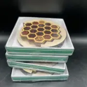 16 Bee Honeycomb Home Coaster Set Drink Heat Resistant With Holder - Sealed.
