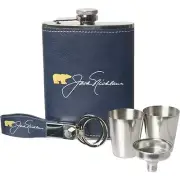 Jack Nicklaus Golf Flask Leather Wrapped Stainless Steel - 5 Pcs Gift Set - NEW!
