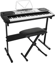 ALPHA 61 Keys Electronic Piano Keyboard Portable Digital Keyboard with Audio Input, Microphone Input, Headphone Output, Tones Rhythms LED Electric Holder Music Stand Adaptor Power
