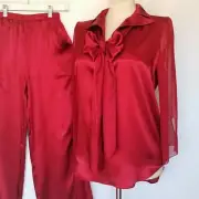 Suzanne Somers Outfit Blouse Pants Scarf Set NEW Charmeuse Satin & Chiffon XS