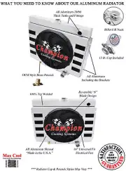 ER 4 Row Radiator Lowhose Pass 24",16" Fan,Flap Shroud-1967-1970 Cougar XR7