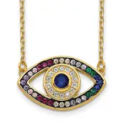 Sterling Silver Prizma Gold-Tone 14K Flash Gold-Plated 16 Inch Colorful Cz Evil Eye Necklace With 2 Extender