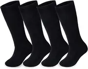 [Telooco] Girls Knee High Socks Seamless Cotton School Uniform Socks Kids Soccer Socks 2 Pairs long black Socks, Black, One Size