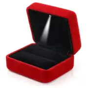Velvet Ring Box with LED Light Jewelry Display Gift Box for 1 Slot Red