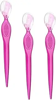 HONMEET 3Pcs Portable Stainless Steel Eyebrow Razors Precision Eyebrow Trimmers for Beauty Makeup Travel Friendly Grooming Tools Transparent Red