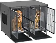 Heavy Duty Dog Crate with Cover - 51.5 inch Extra Large Pet Cage with Removable Metal Divider - Strong Indestructible Metal Double Dogs Kennel with Waterproof Cover for 2 Medium Large Dogs