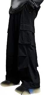 [Generic] Men's Baggy Cargo Drawstring Pant Causal Outdoor Hiking Pants Loose Fit Harem Joggers with Pockets for Streetwear