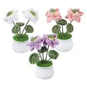 3 Pcs Crochet Flowers Knitting Lotus Pot White/Pink/Purple