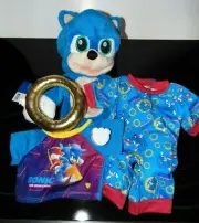 Build A Bear Sonic The Hedgehog Bundle Plush, Shoes, Sound, Gold Ring, Pajamas,