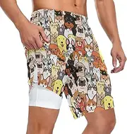 [ZZXXB] Dog Cat Family Athletic Shorts for Men with Pockets 2 in 1 Quick Dry Running Shorts S-3XL