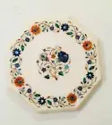 12" White Marble side semi precious stones Inlay table top home room decor